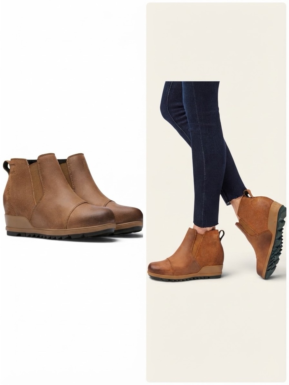 SOREL NEW Evie Pull-On Waterproof 8 Suede Leather Wedge Bootie Boots Tan Brown